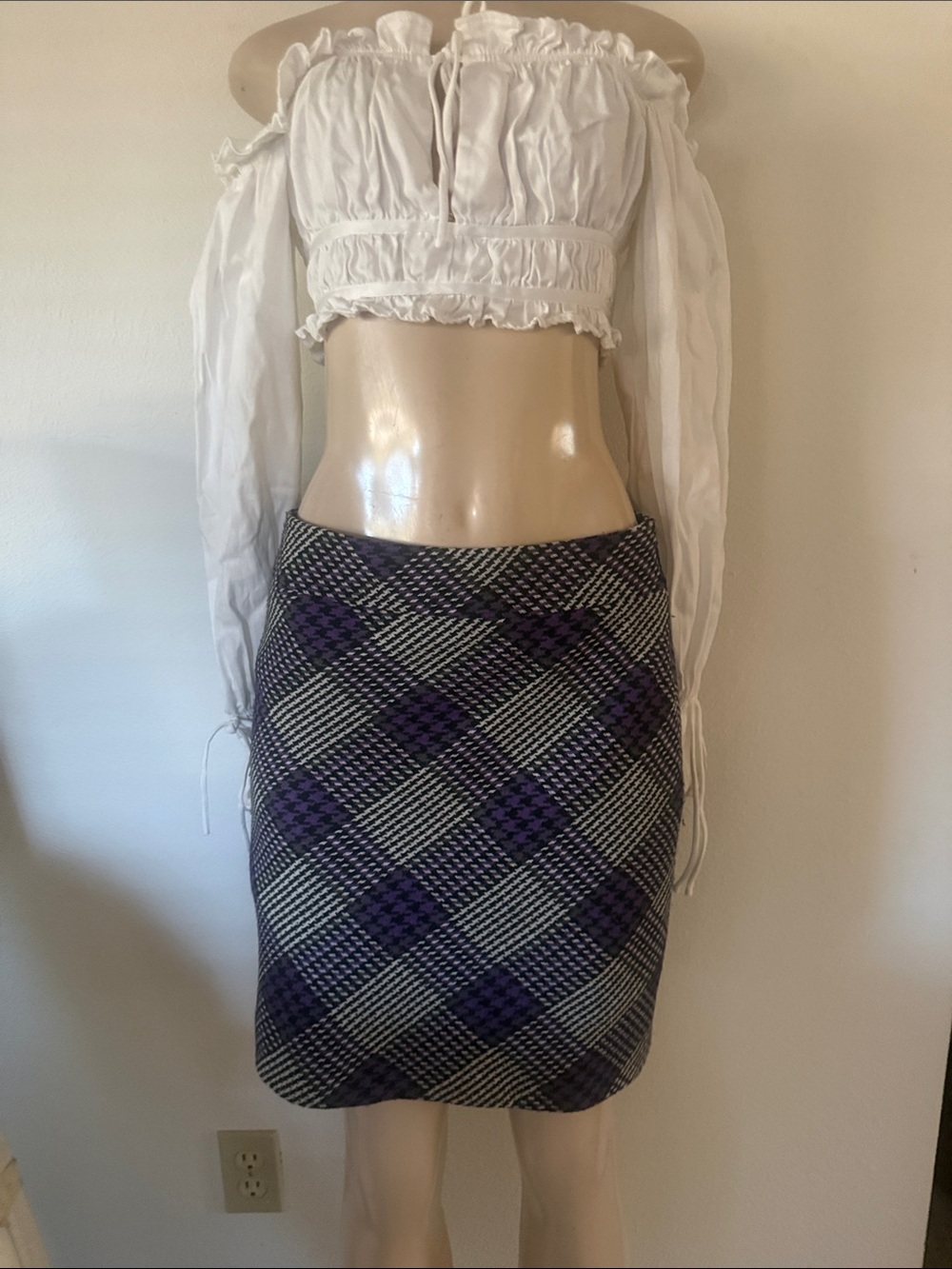 LOFT Purple and Black Plaid Pencil Skirt 4